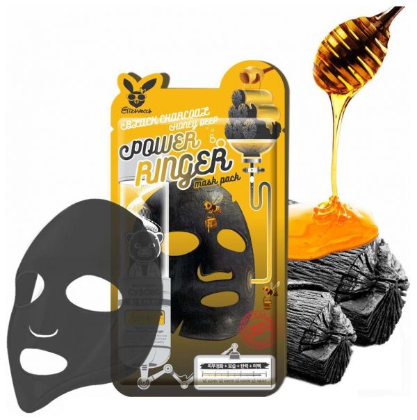Маска для лица тканевая с древесным углем и медом Elizavecca Black Charcoal Honey Deep Power Ringer Mask Pack, 23 мл.